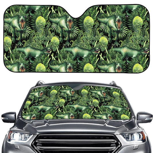 T-Rex Dinosaur And Jurassic Plants Print Car Windshield Sun Shade
