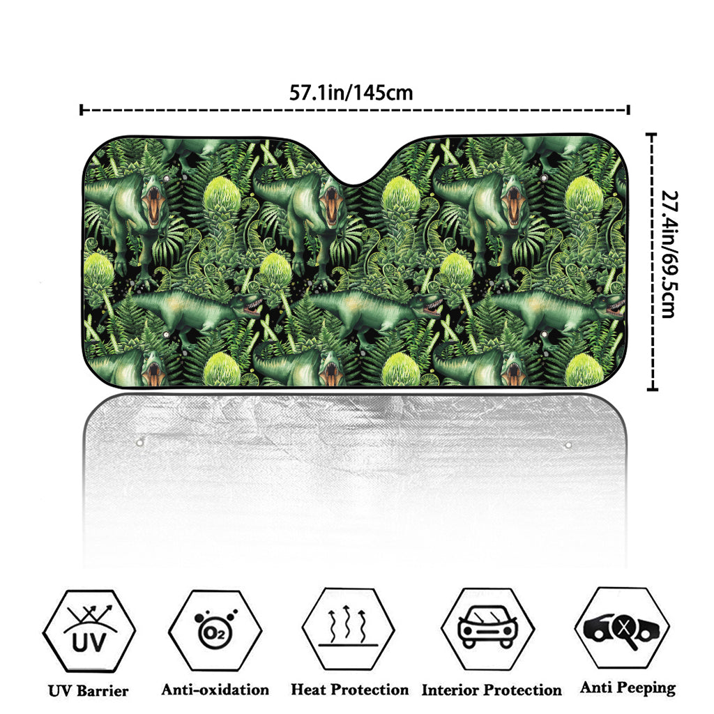 T-Rex Dinosaur And Jurassic Plants Print Car Windshield Sun Shade