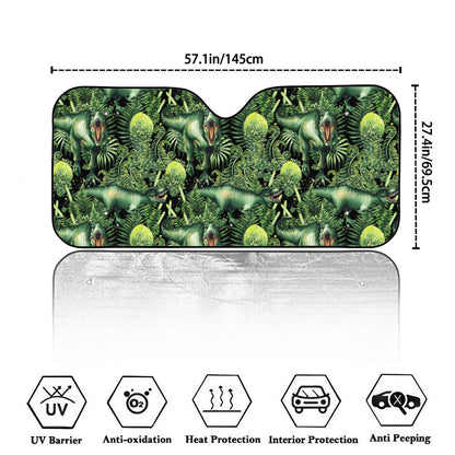 T-Rex Dinosaur And Jurassic Plants Print Car Windshield Sun Shade