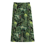 T-Rex Dinosaur And Jurassic Plants Print Cotton Front Slit Maxi Skirt