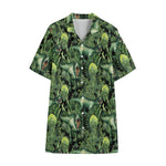 T-Rex Dinosaur And Jurassic Plants Print Cotton Hawaiian Shirt