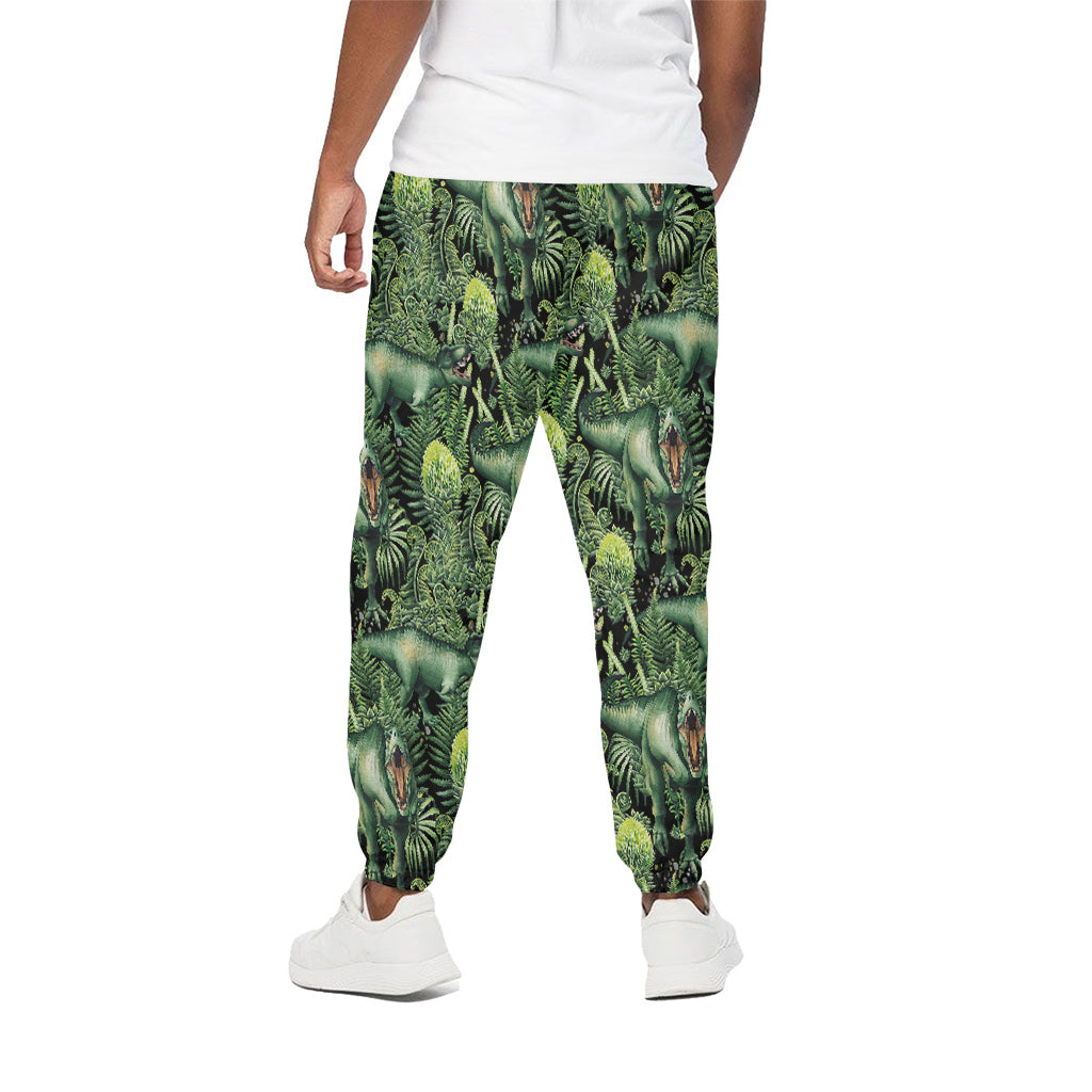 T-Rex Dinosaur And Jurassic Plants Print Cotton Pants