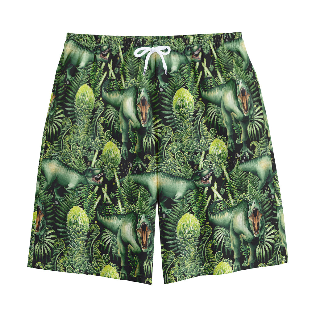 T-Rex Dinosaur And Jurassic Plants Print Cotton Shorts