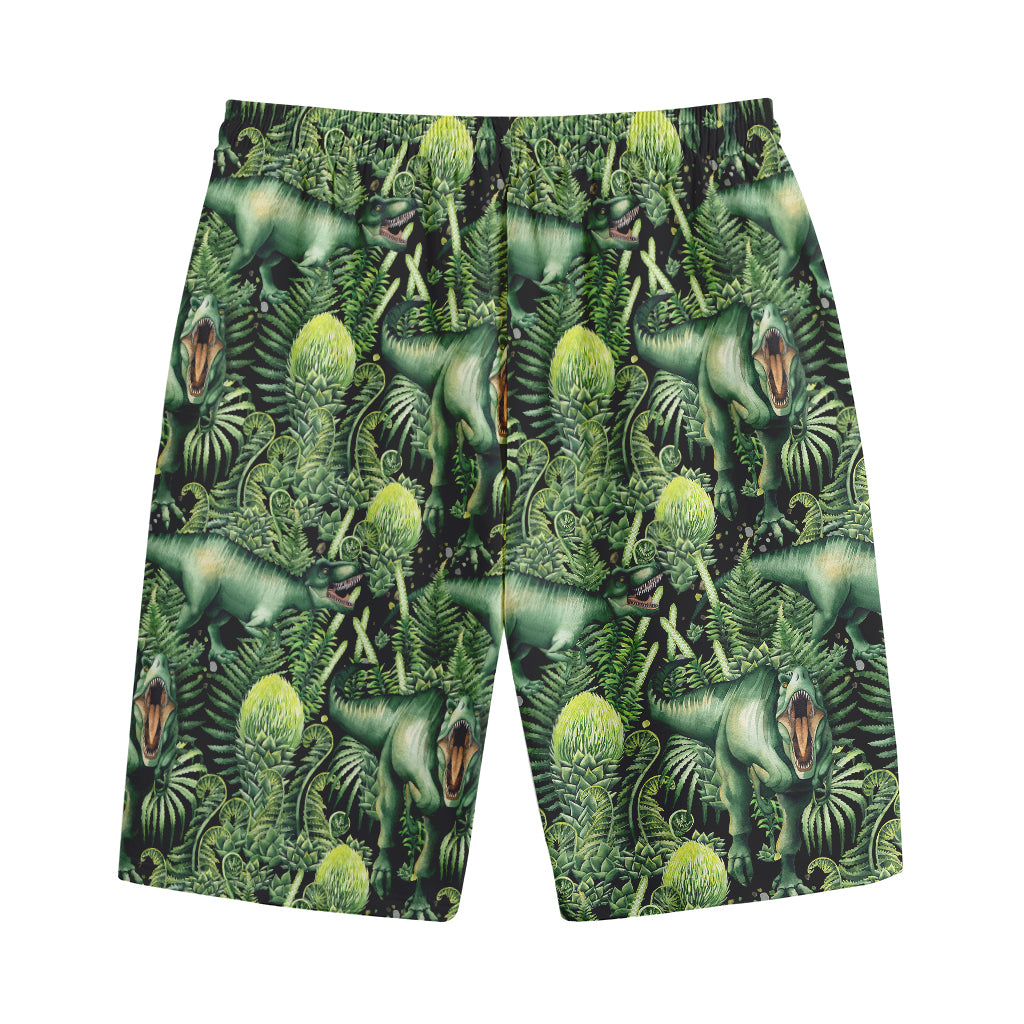 T-Rex Dinosaur And Jurassic Plants Print Cotton Shorts