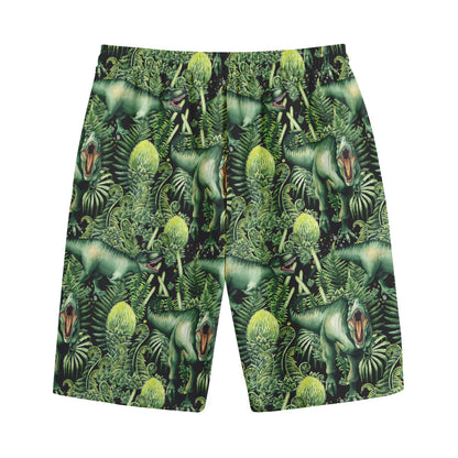 T-Rex Dinosaur And Jurassic Plants Print Cotton Shorts