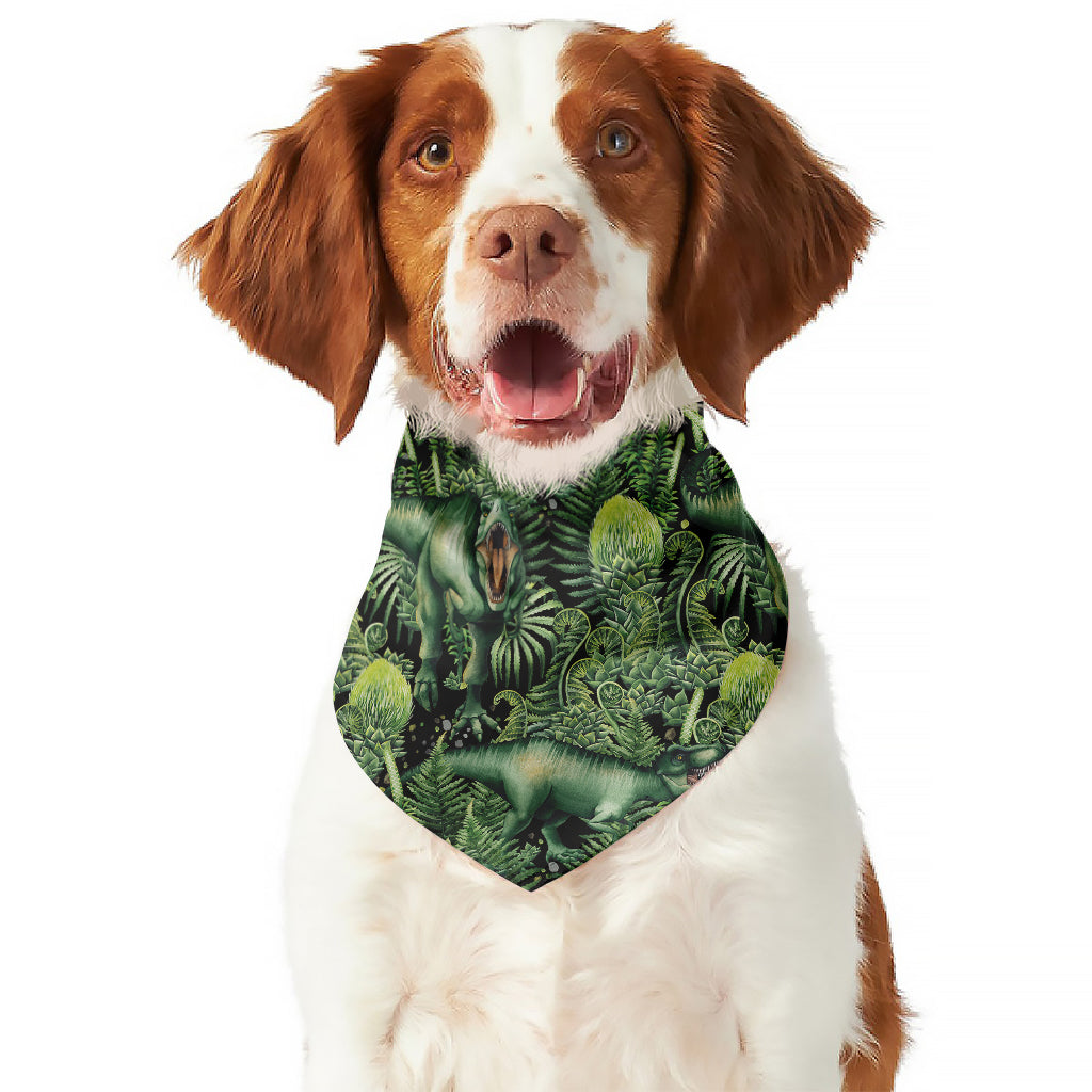 T-Rex Dinosaur And Jurassic Plants Print Dog Bandana