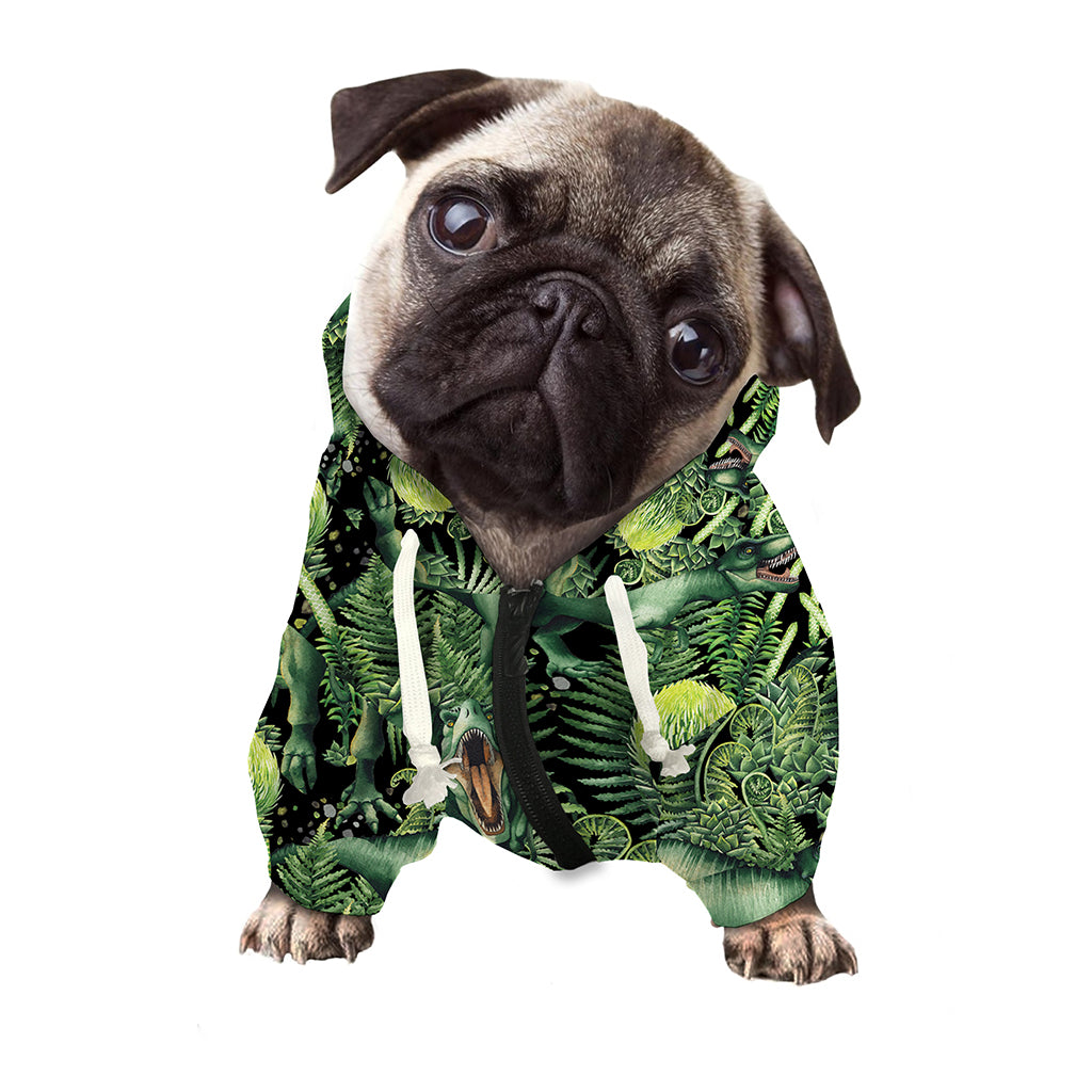 T-Rex Dinosaur And Jurassic Plants Print Dog Zip Up Hoodie