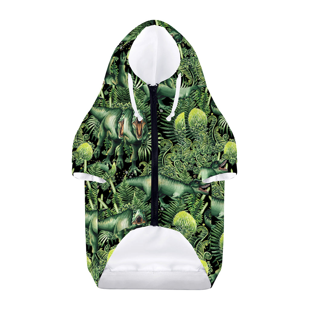 T-Rex Dinosaur And Jurassic Plants Print Dog Zip Up Hoodie