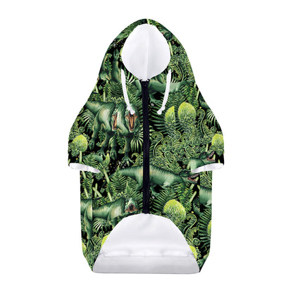 T-Rex Dinosaur And Jurassic Plants Print Dog Zip Up Hoodie