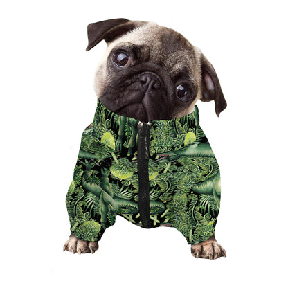 T-Rex Dinosaur And Jurassic Plants Print Dog Zip Up Jacket
