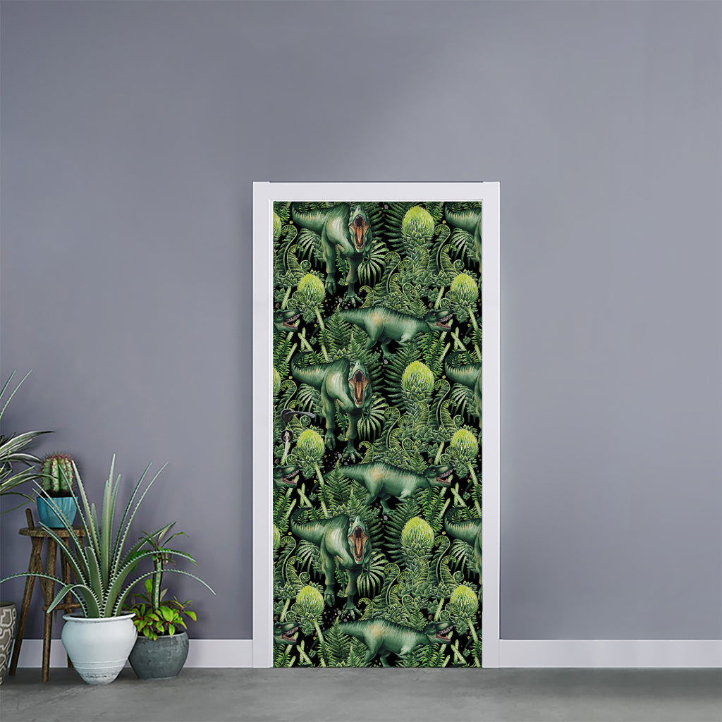 T-Rex Dinosaur And Jurassic Plants Print Door Sticker