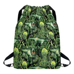 T-Rex Dinosaur And Jurassic Plants Print Drawstring Backpack