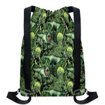 T-Rex Dinosaur And Jurassic Plants Print Drawstring Backpack