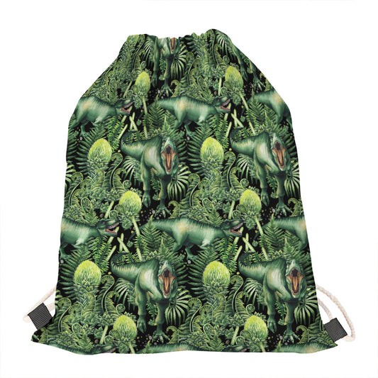 T-Rex Dinosaur And Jurassic Plants Print Drawstring Bag