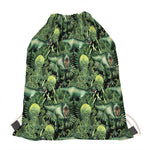 T-Rex Dinosaur And Jurassic Plants Print Drawstring Bag