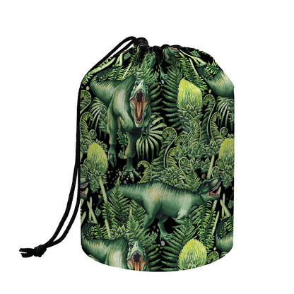 T-Rex Dinosaur And Jurassic Plants Print Drawstring Makeup Bag