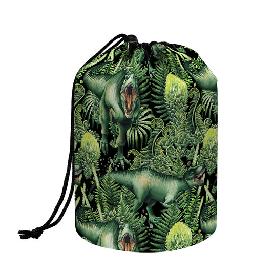 T-Rex Dinosaur And Jurassic Plants Print Drawstring Makeup Bag
