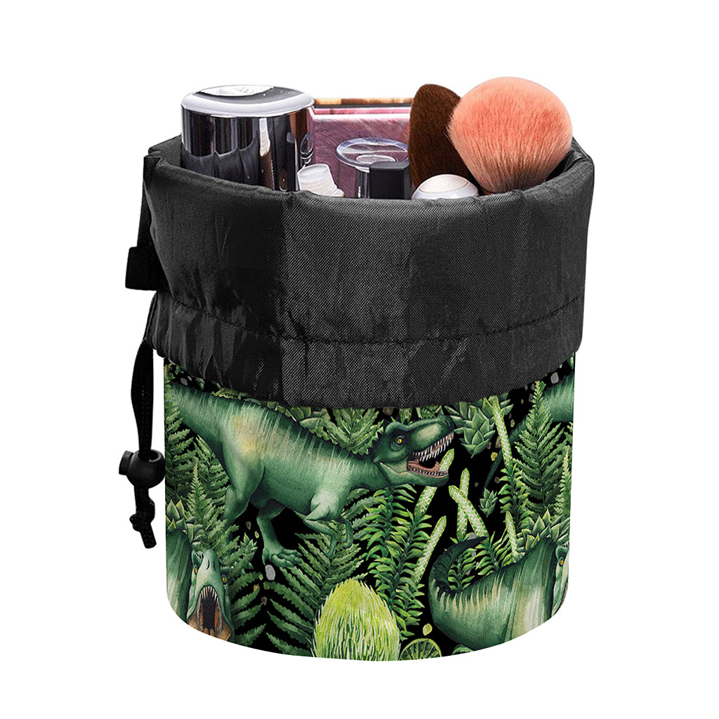 T-Rex Dinosaur And Jurassic Plants Print Drawstring Makeup Bag