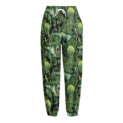 T-Rex Dinosaur And Jurassic Plants Print Fleece Lined Knit Pants
