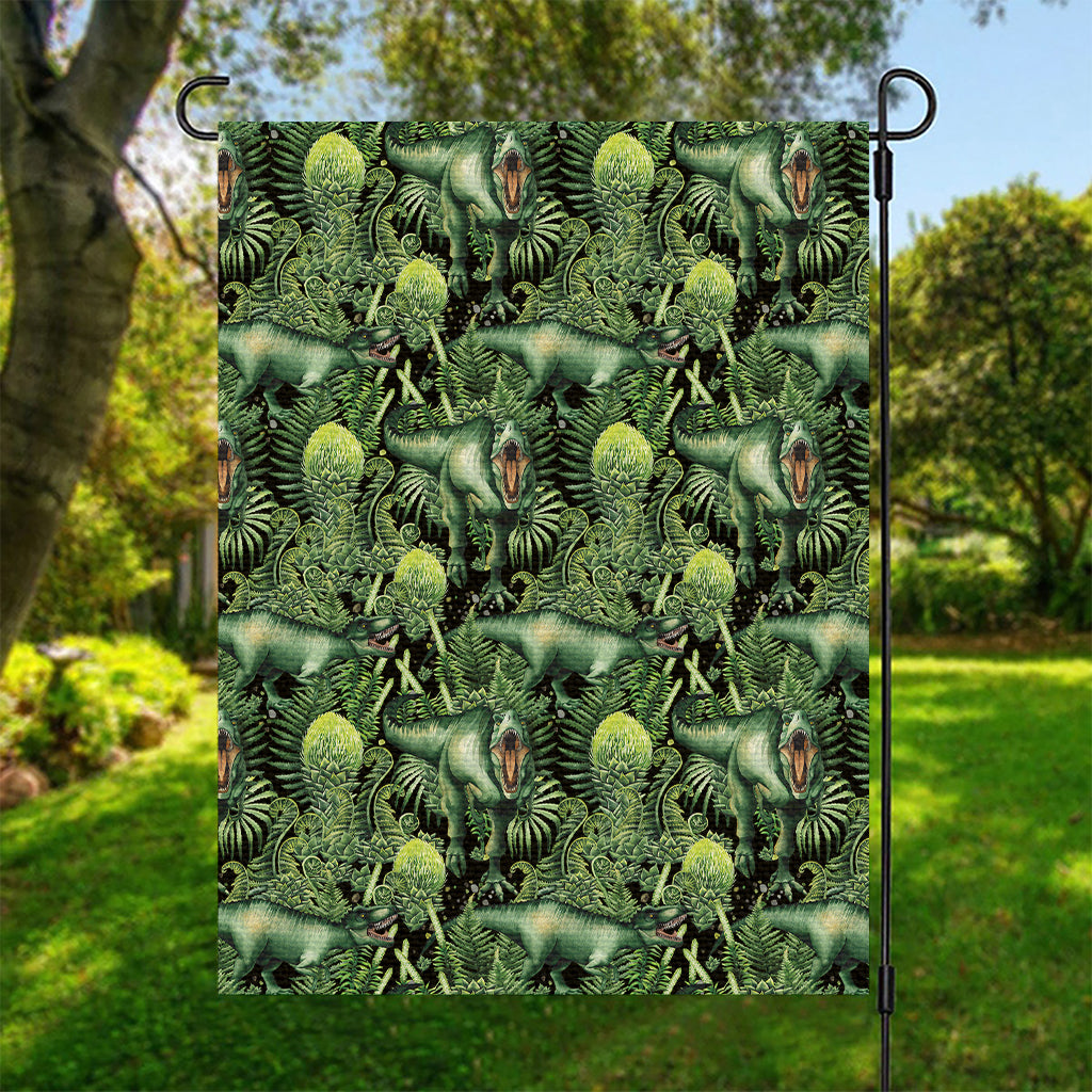 T-Rex Dinosaur And Jurassic Plants Print Garden Flag