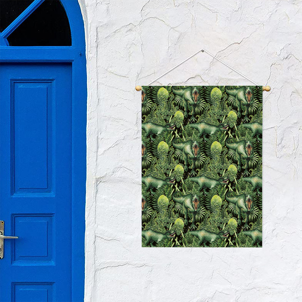T-Rex Dinosaur And Jurassic Plants Print Garden Flag