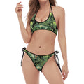 T-Rex Dinosaur And Jurassic Plants Print Halter Scoop Tie Side Bikini
