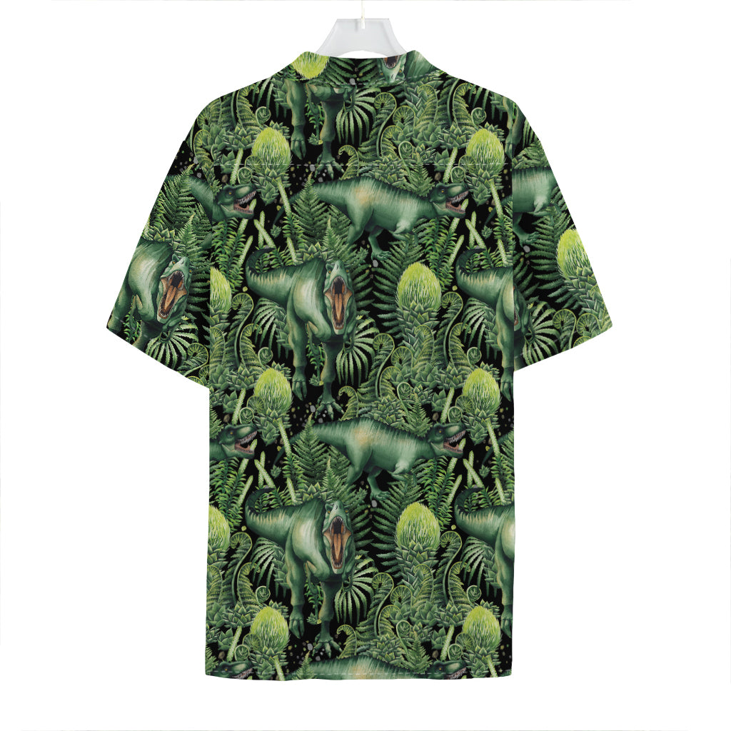 T-Rex Dinosaur And Jurassic Plants Print Hawaiian Shirt