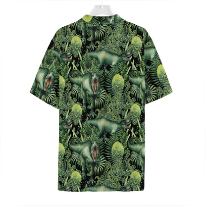 T-Rex Dinosaur And Jurassic Plants Print Hawaiian Shirt