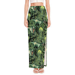 T-Rex Dinosaur And Jurassic Plants Print High Slit Maxi Skirt
