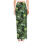 T-Rex Dinosaur And Jurassic Plants Print High Slit Maxi Skirt