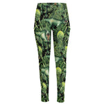 T-Rex Dinosaur And Jurassic Plants Print High-Waisted Pocket Leggings