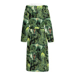 T-Rex Dinosaur And Jurassic Plants Print Hooded Bathrobe