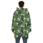 T-Rex Dinosaur And Jurassic Plants Print Hoodie Blanket