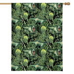 T-Rex Dinosaur And Jurassic Plants Print House Flag
