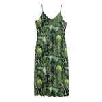 T-Rex Dinosaur And Jurassic Plants Print Jersey Midi Cami Dress