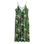 T-Rex Dinosaur And Jurassic Plants Print Jersey Midi Cami Dress