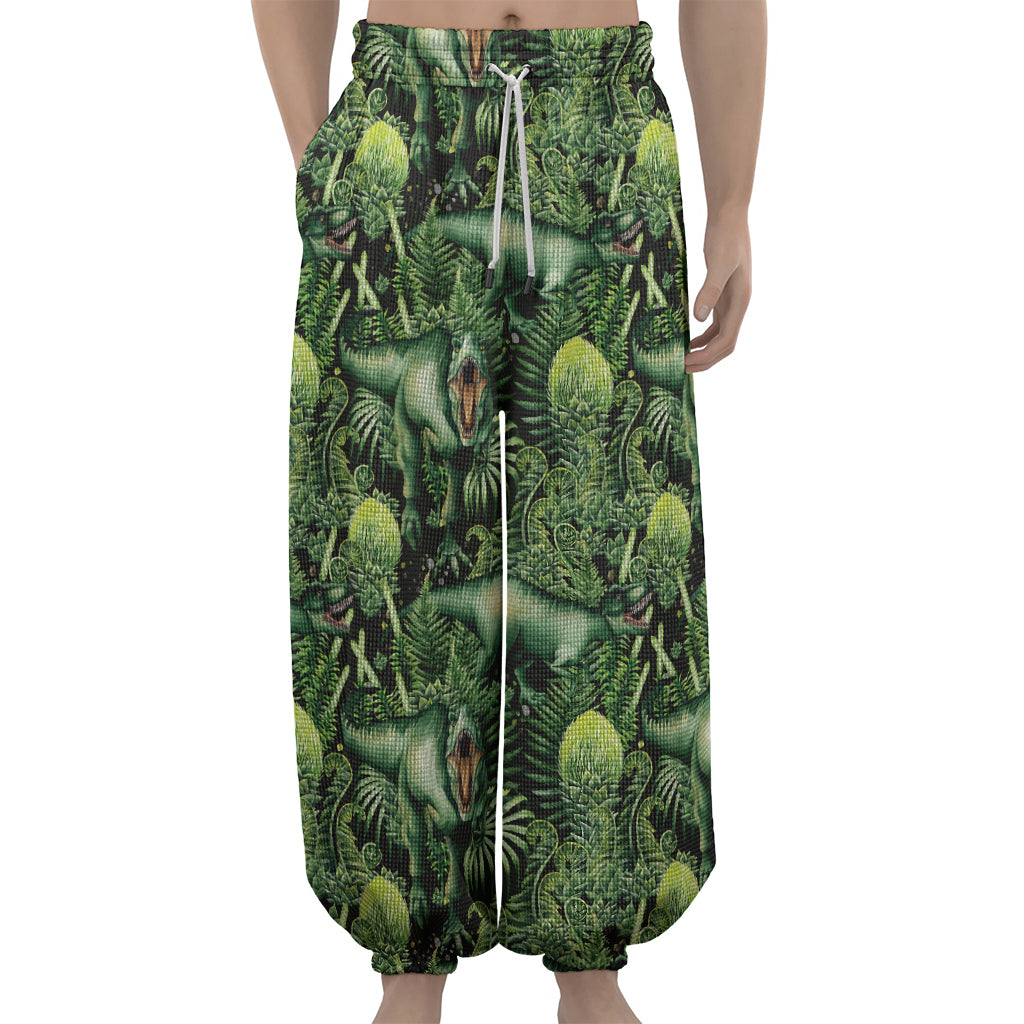 T-Rex Dinosaur And Jurassic Plants Print Lantern Pants