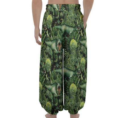T-Rex Dinosaur And Jurassic Plants Print Lantern Pants