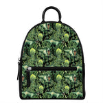 T-Rex Dinosaur And Jurassic Plants Print Leather Backpack
