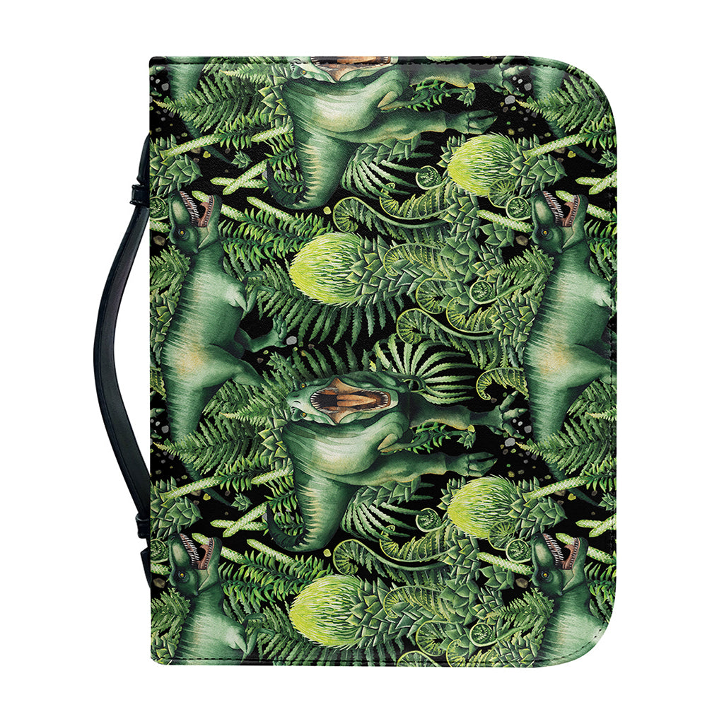 T-Rex Dinosaur And Jurassic Plants Print Leather Bible Cover