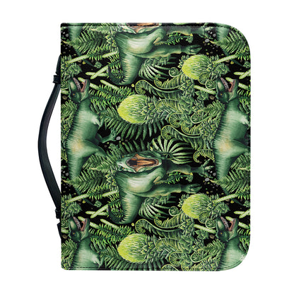 T-Rex Dinosaur And Jurassic Plants Print Leather Bible Cover