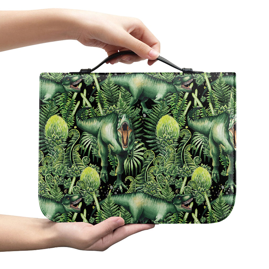 T-Rex Dinosaur And Jurassic Plants Print Leather Bible Cover