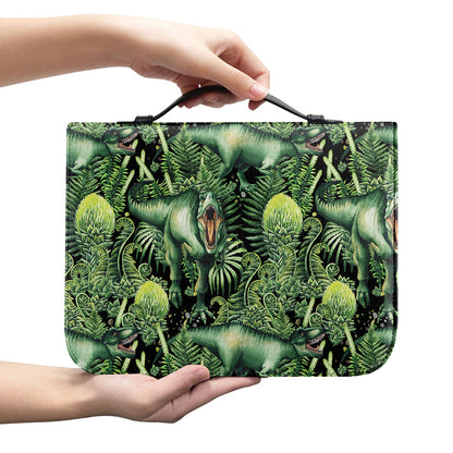 T-Rex Dinosaur And Jurassic Plants Print Leather Bible Cover