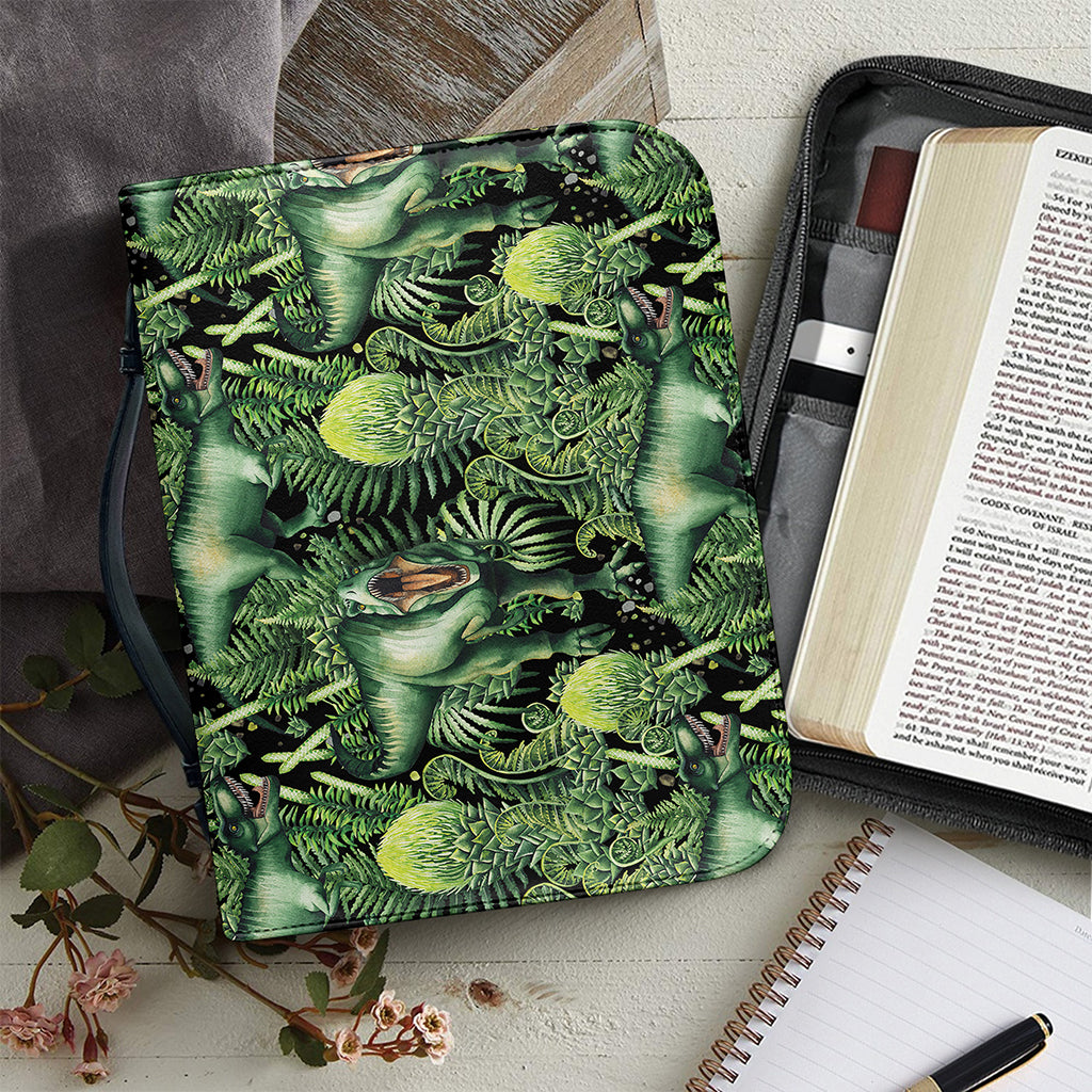 T-Rex Dinosaur And Jurassic Plants Print Leather Bible Cover