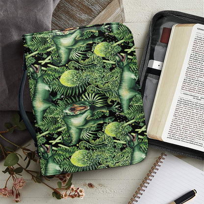 T-Rex Dinosaur And Jurassic Plants Print Leather Bible Cover