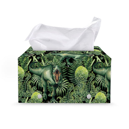 T-Rex Dinosaur And Jurassic Plants Print Leather Tissue Box Cover
