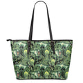 T-Rex Dinosaur And Jurassic Plants Print Leather Tote Bag With Zipper