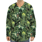 T-Rex Dinosaur And Jurassic Plants Print Long Sleeve Baseball Jersey