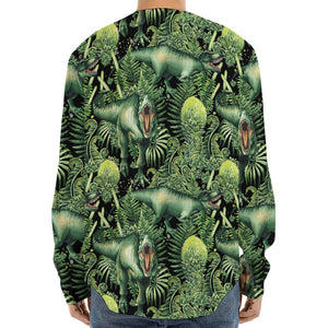 T-Rex Dinosaur And Jurassic Plants Print Long Sleeve Baseball Jersey