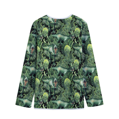 T-Rex Dinosaur And Jurassic Plants Print Long Sleeve Short Coat